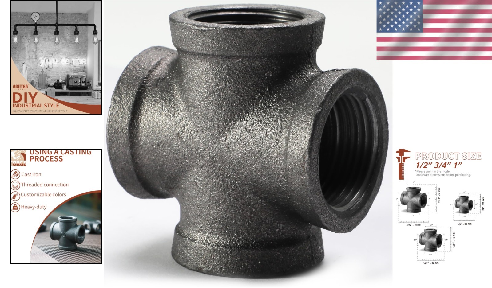 Cast Iron Cross Fitting Connector Compatible With Vintage Pipe Fixtures 1 Pack
