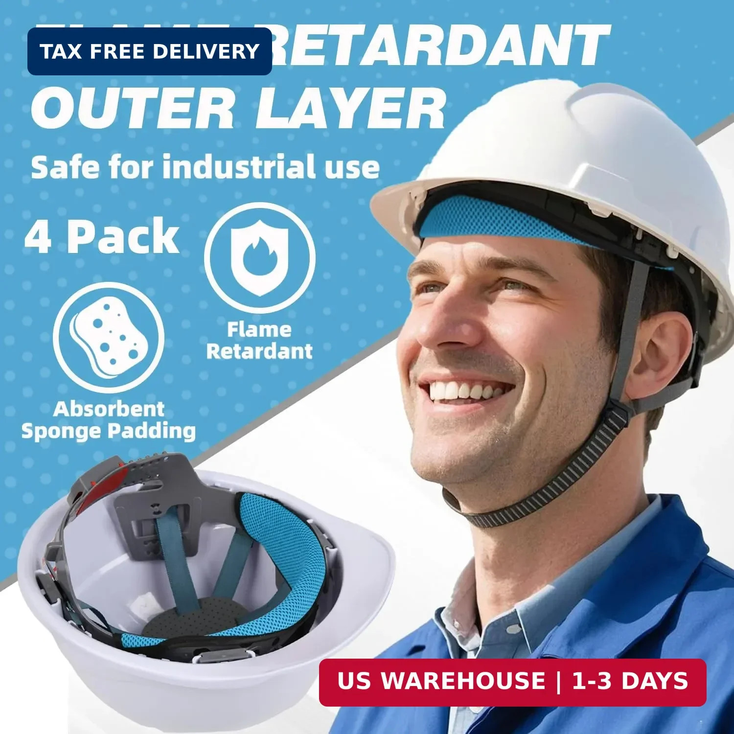 Hard Hat Sweat Bands 4Pcs, Innovative 3-Layer Fabric Sweatbands for Hard Hats Wa