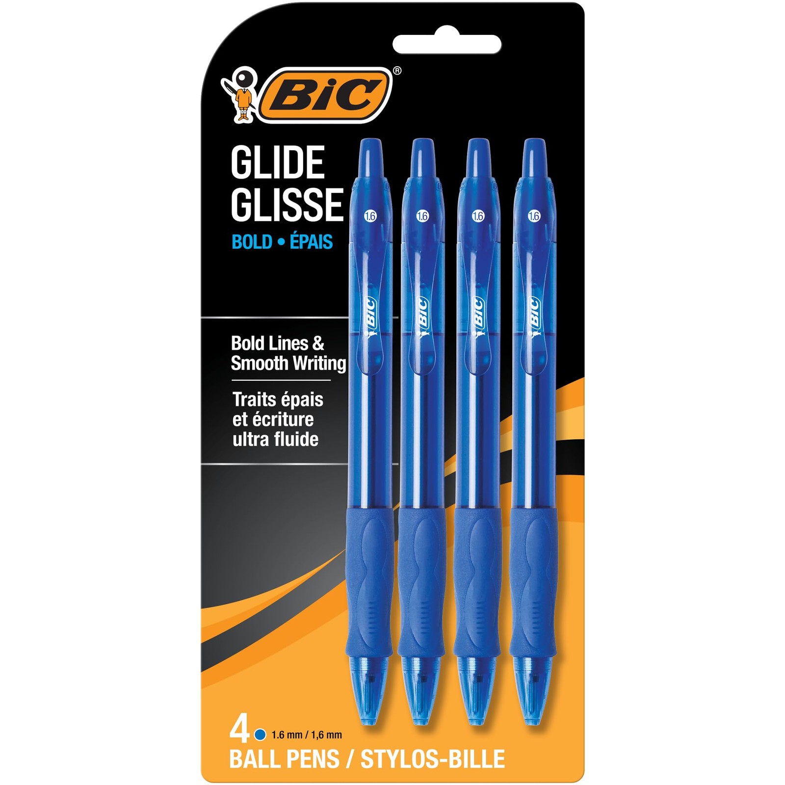 Blue Ballpoint Pens Bold Point 1.6mm 4 Count Pack Retractable Ballpoint Pens
