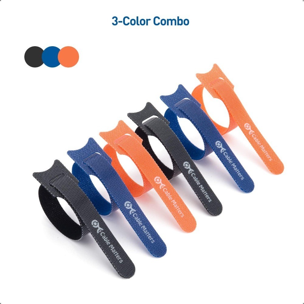 100-Pack 8-Inch Hook-and-Loop Reusable Cable Ties, Multicolor | 42 Lbs Tensile