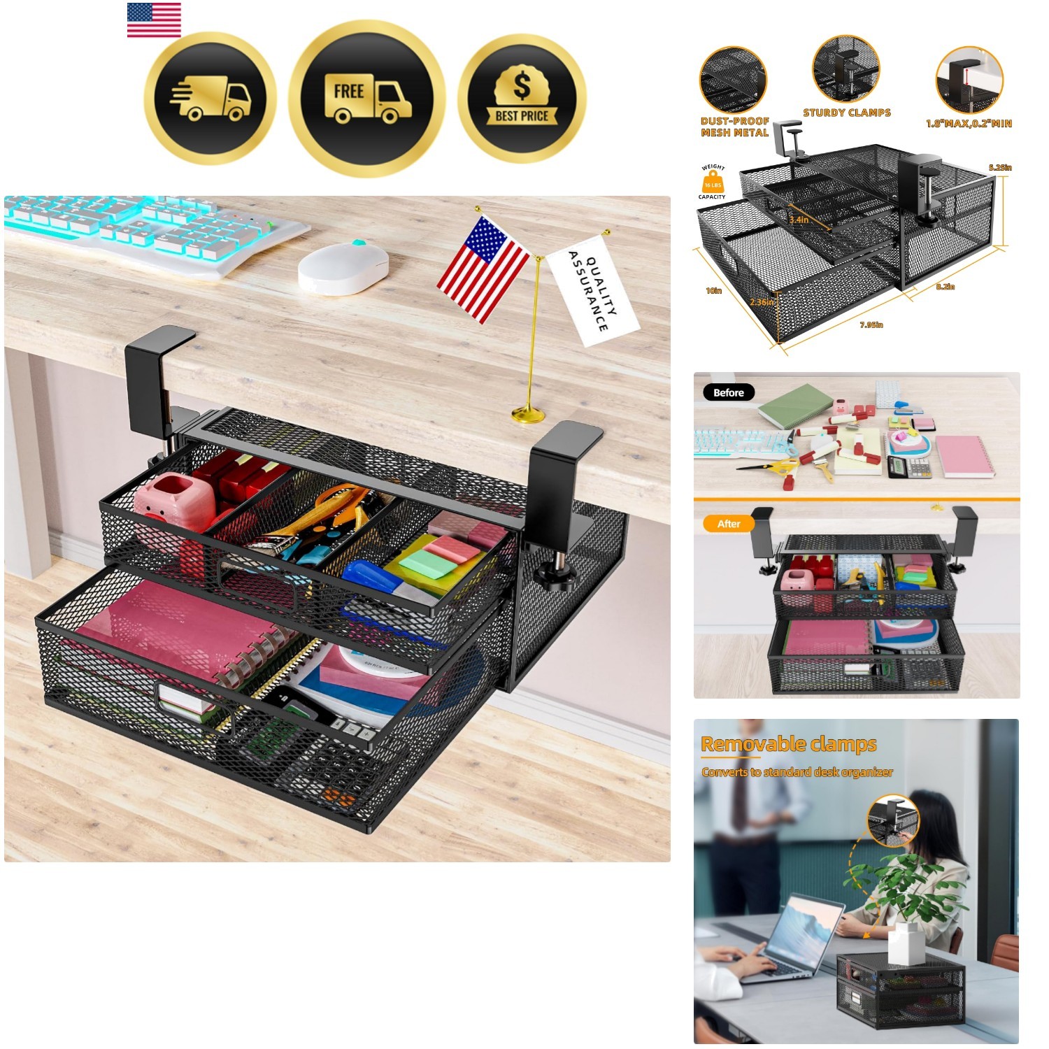Under Desk Drawer Organizer No Drilling 2 Slide Out Drawer Under Desk Storage…