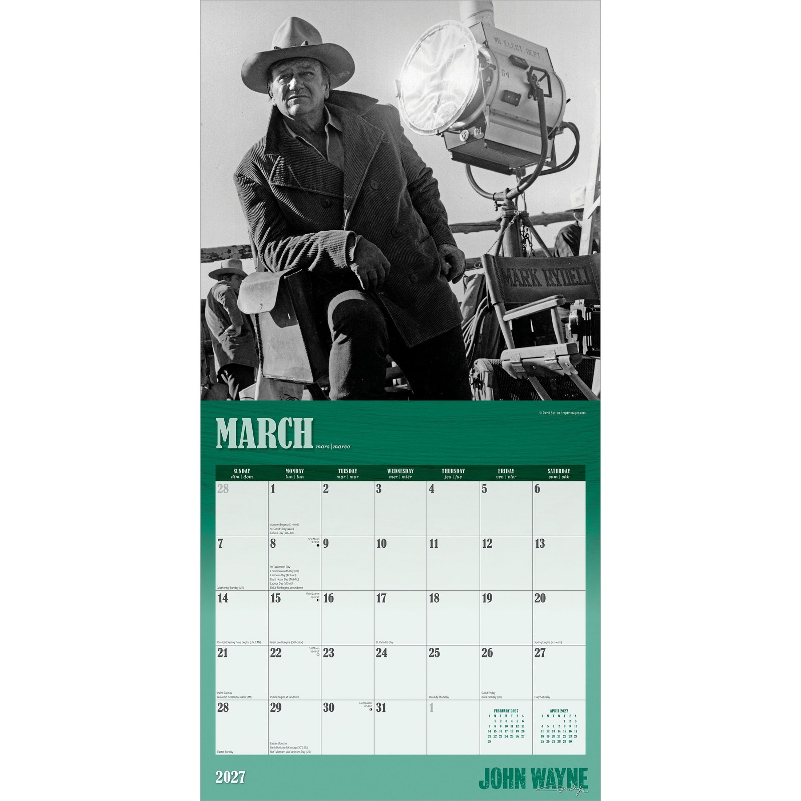 John Wayne OFFICIAL | 2027 12×24″ (Hanging) Wall Calendar | Foil Stamped Cover
