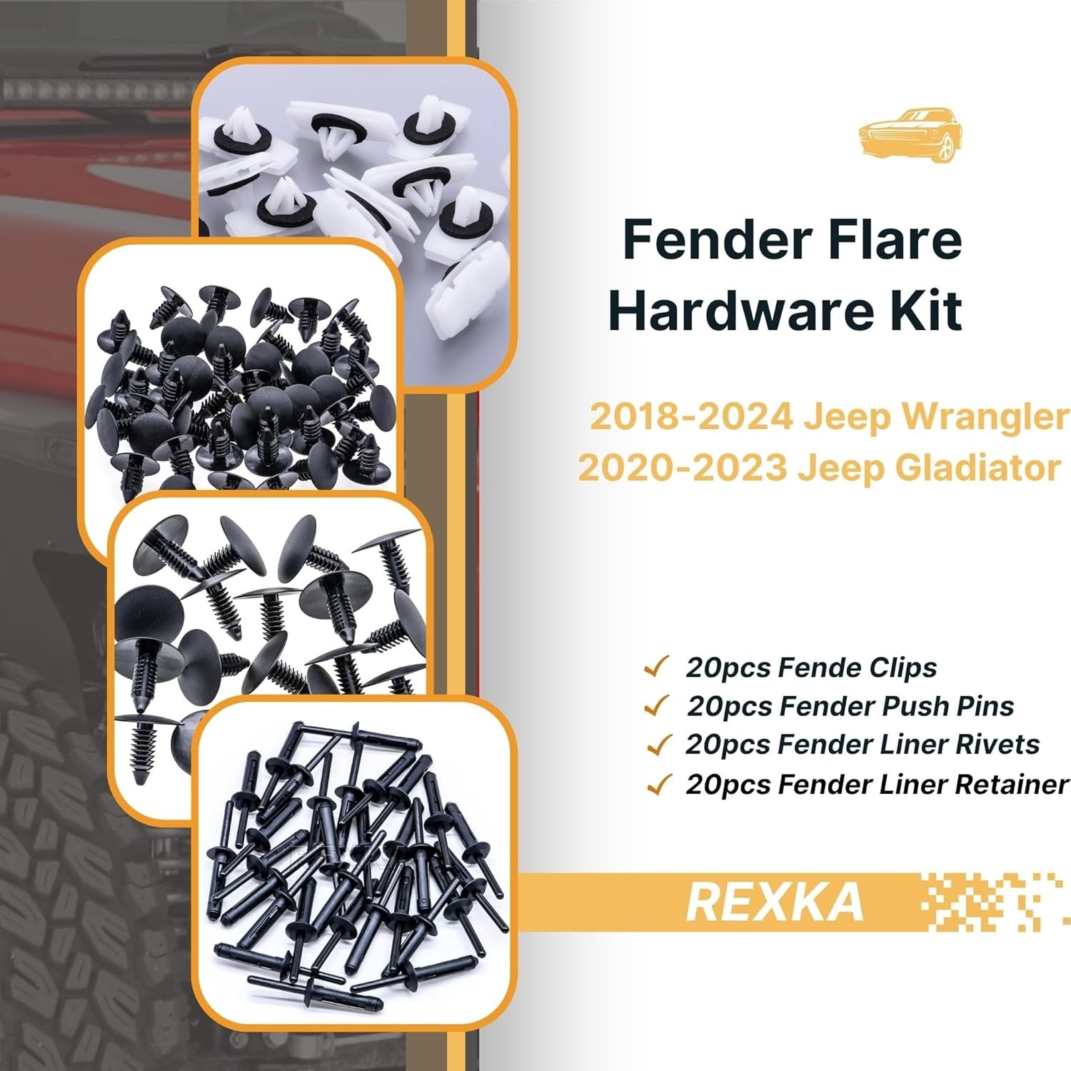60pcs Fender Flare Hardware Kits for Wrangler JL 2018-2024 Gladiator 2020-2023 J