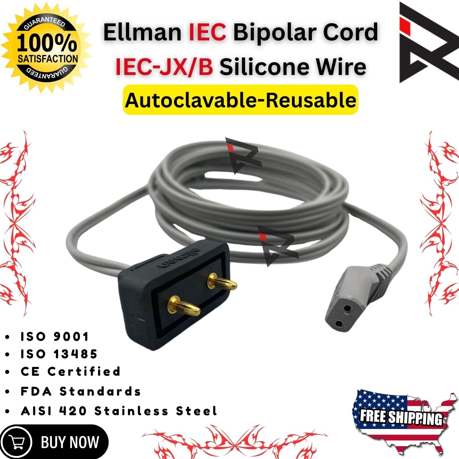 Ellman Surgitron Bipolar Handpiece Silicone Wire Reusable-Autoclavable CE/FDA