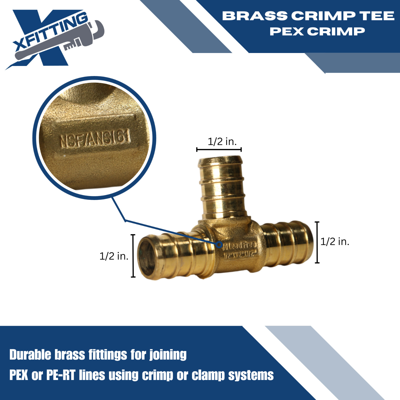 30 Pcs. 1/2″ X 1/2″ X 1/2″ Pex Tee, Half Inch Pex Tee Lead Free Brass 23-3-3=30