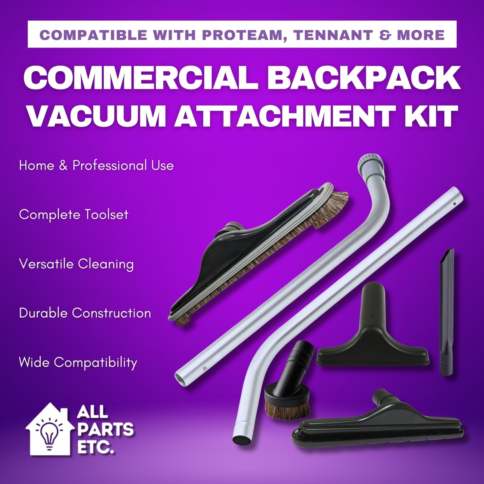Commercial Backpack Vacuum Attachment Kit 1 1/2″ – for ProTeam and more