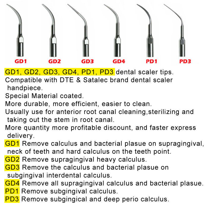 5* Dental Ultrasonic Piezo Scaler Tips fit EMS Woodpecker /DTE Satelec Handpiece