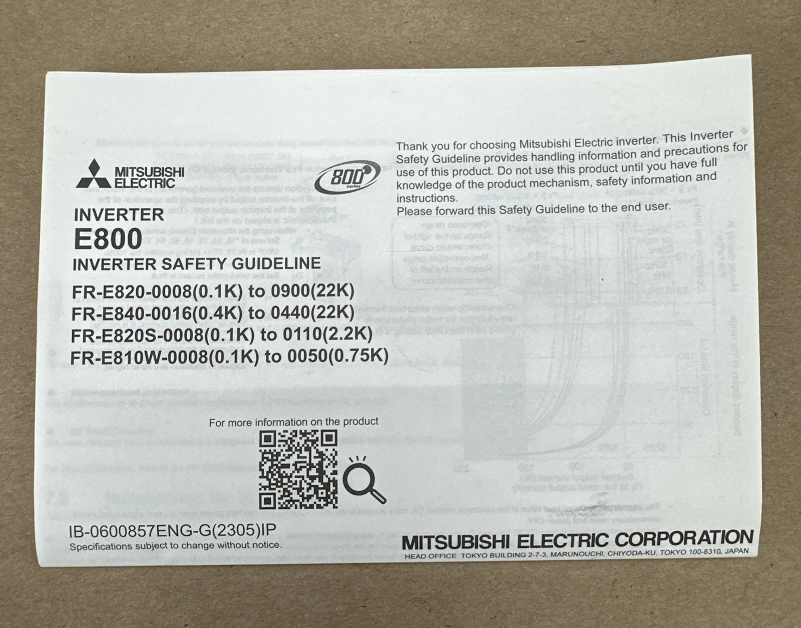MITSUBISHI FR-E820-0030-5-60 3~Ph Inverter VSD/VFD 0.4kW/0.5HP – NEW SURPLUS