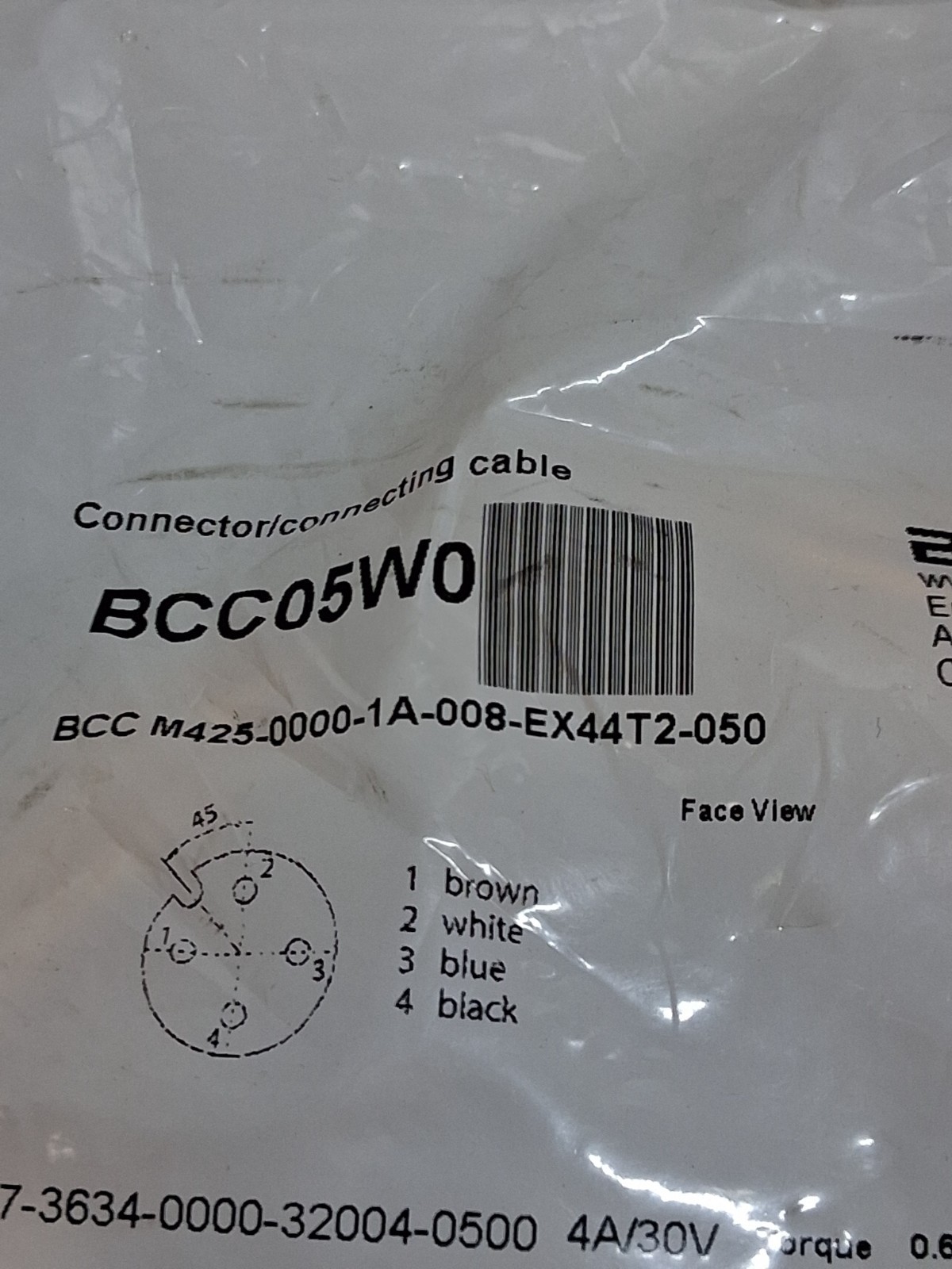 BALLUFF BCC M425-0000-1A-008-EX44T2-050 (BCC05W0) CORDSET 4A/30V NIB