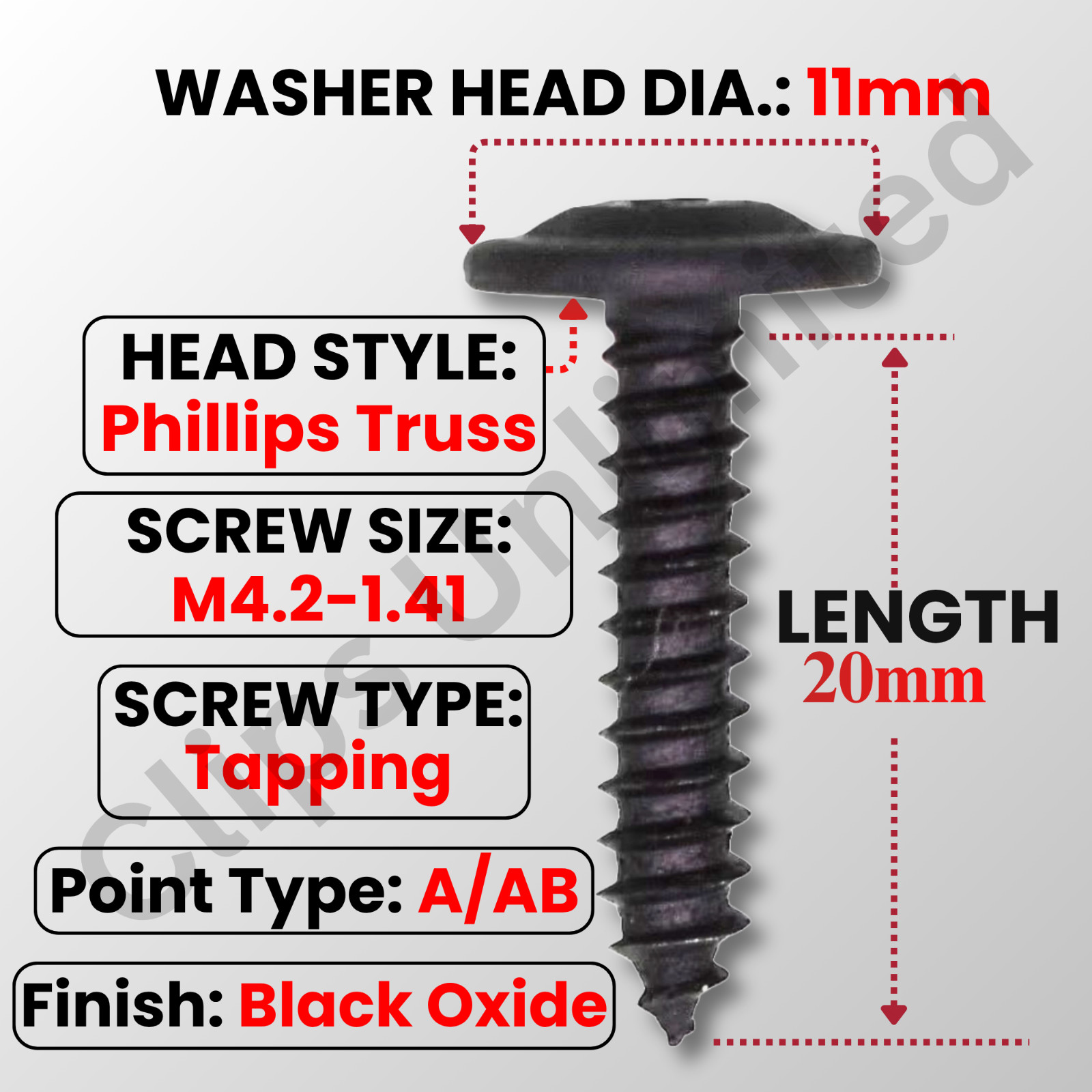 M4.2 x 20mm Drive Washer Head Tapping Screw 1A for Black GM 11501884, 12060 Bulk