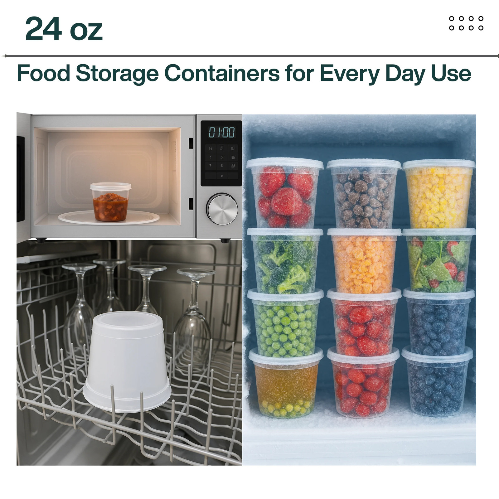 ProTakeOut, [24 oz] Heavy-Duty PP Deli Containers with Lids –50 Sets Durable