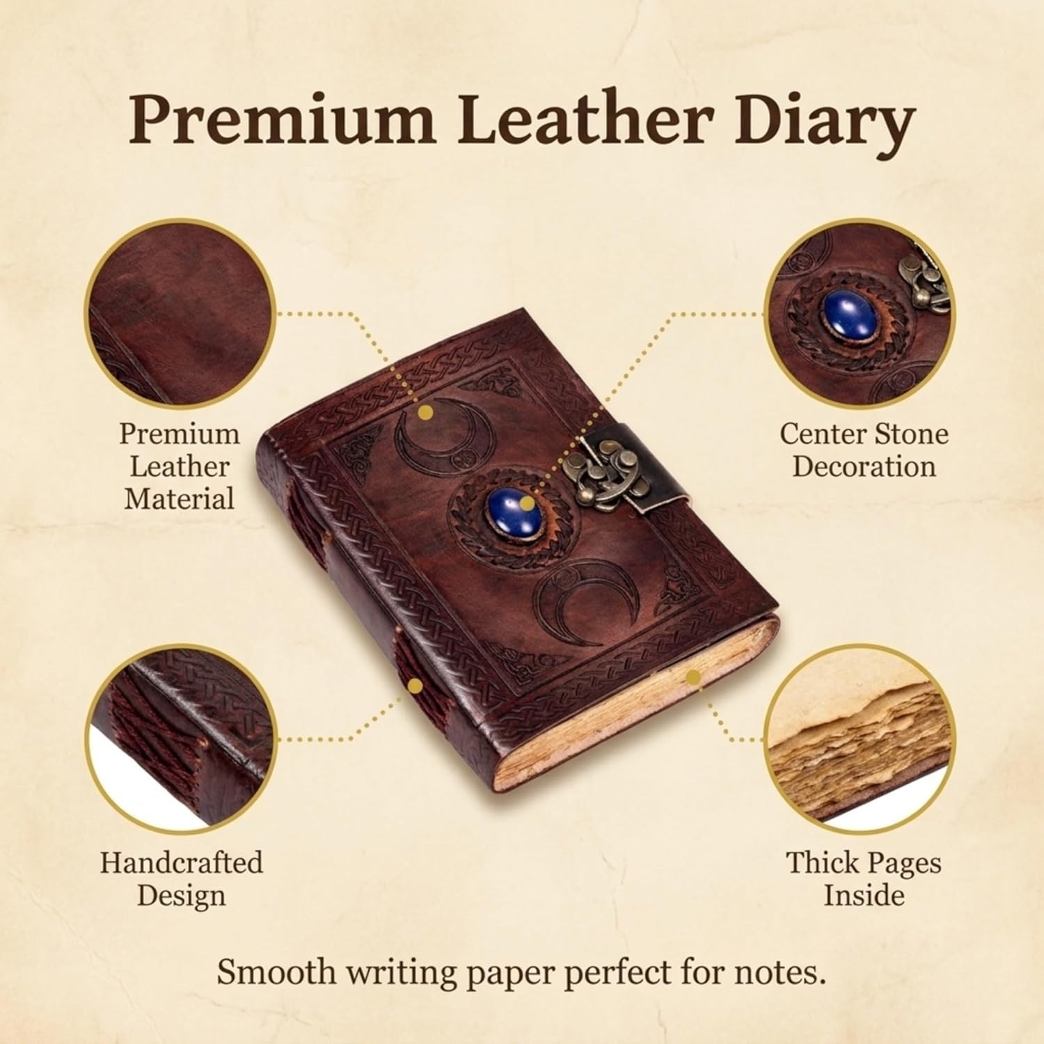 3 Moon Blue Lapis Embossed Vintage Leather Journal | 240 Pages of Antique Han…