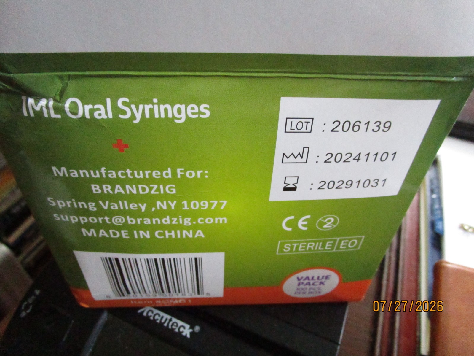 Box of 92 New Sealed Brandzig 1ML Sterile Oral Syringes, Luer Slip Tip no needle