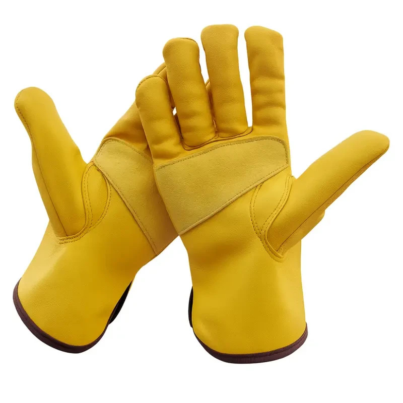 12 Pairs Cowhide Leather Work Gloves Heavy Duty Safety Garden Construction