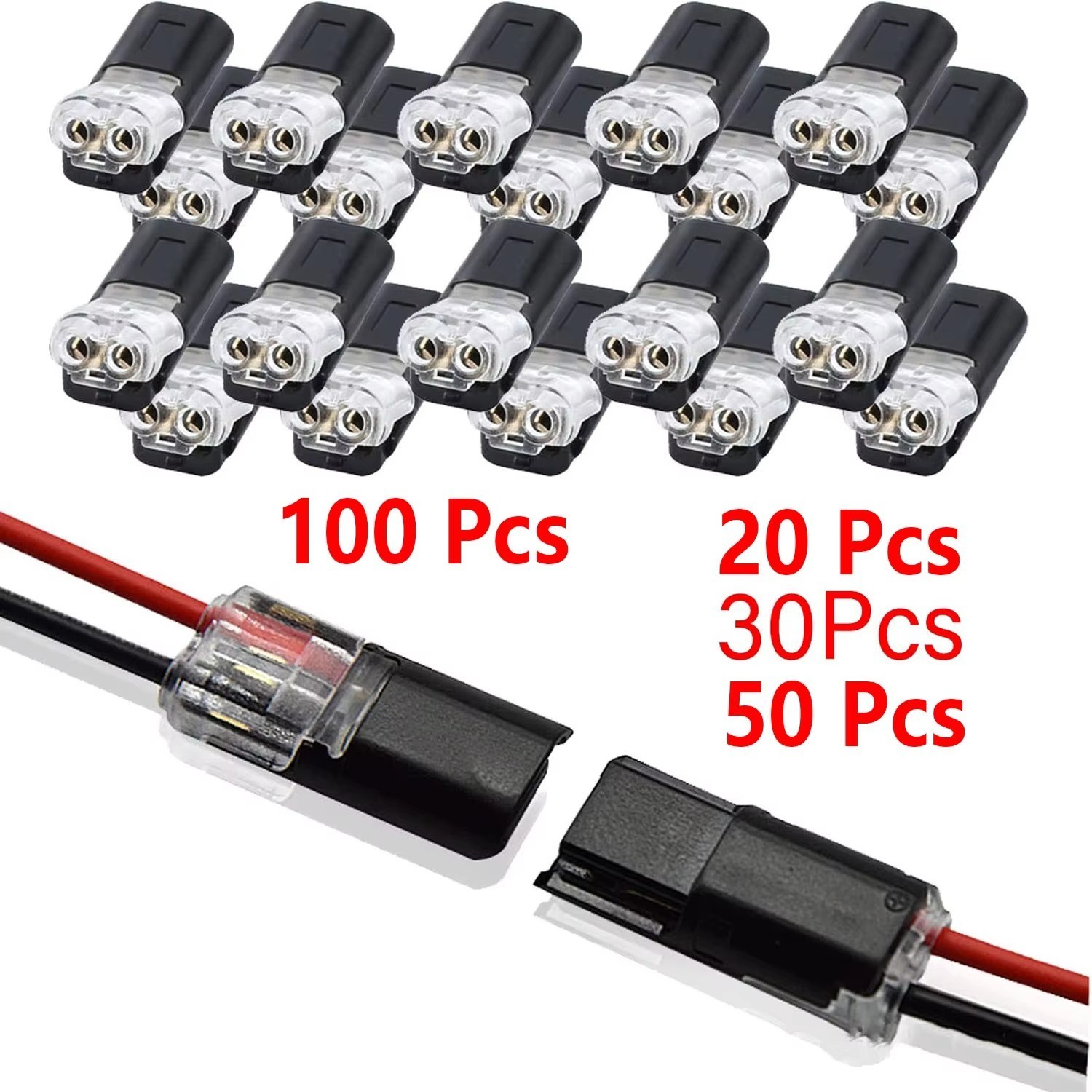 100pcs Double-Wire Plug-in Connector, Cable Clamp with Locking Buckle, AWG 18-22