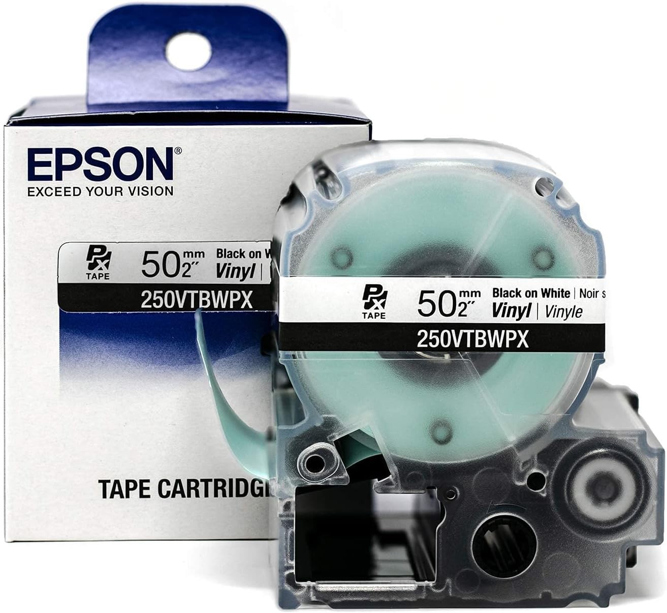 Epson LABELWORKS 250VTBWPX Black on White 2″ (50mm) Vinyl Label Tape **5-PACK**