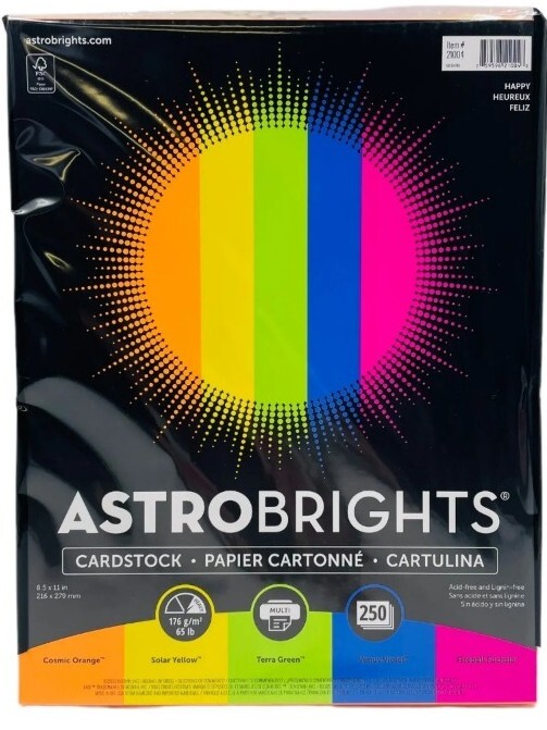 Astrobrights Cardstock Paper 65 lbs 8.5″ x 11″ Assorted Colors 250/Pack, 21004