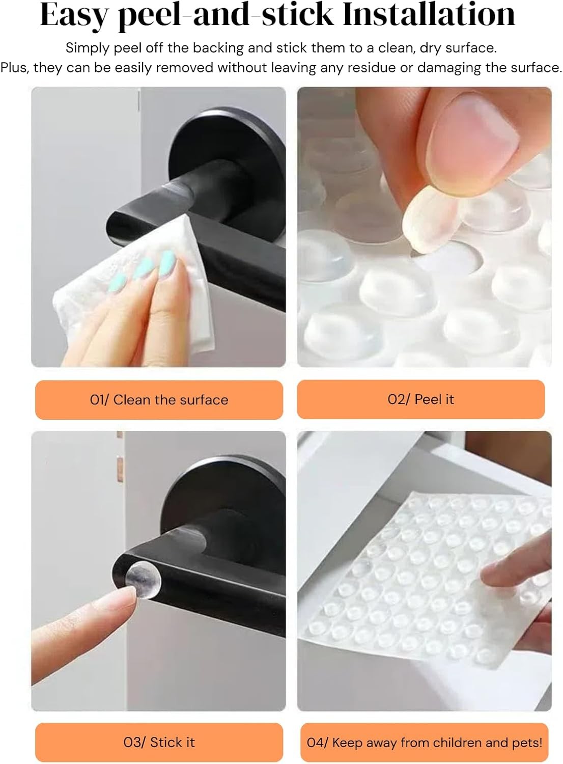 Cabinet Door Bumpers 4mm/5.5mm Thick – 3 Shapes 214 Pcs Variety Transparent