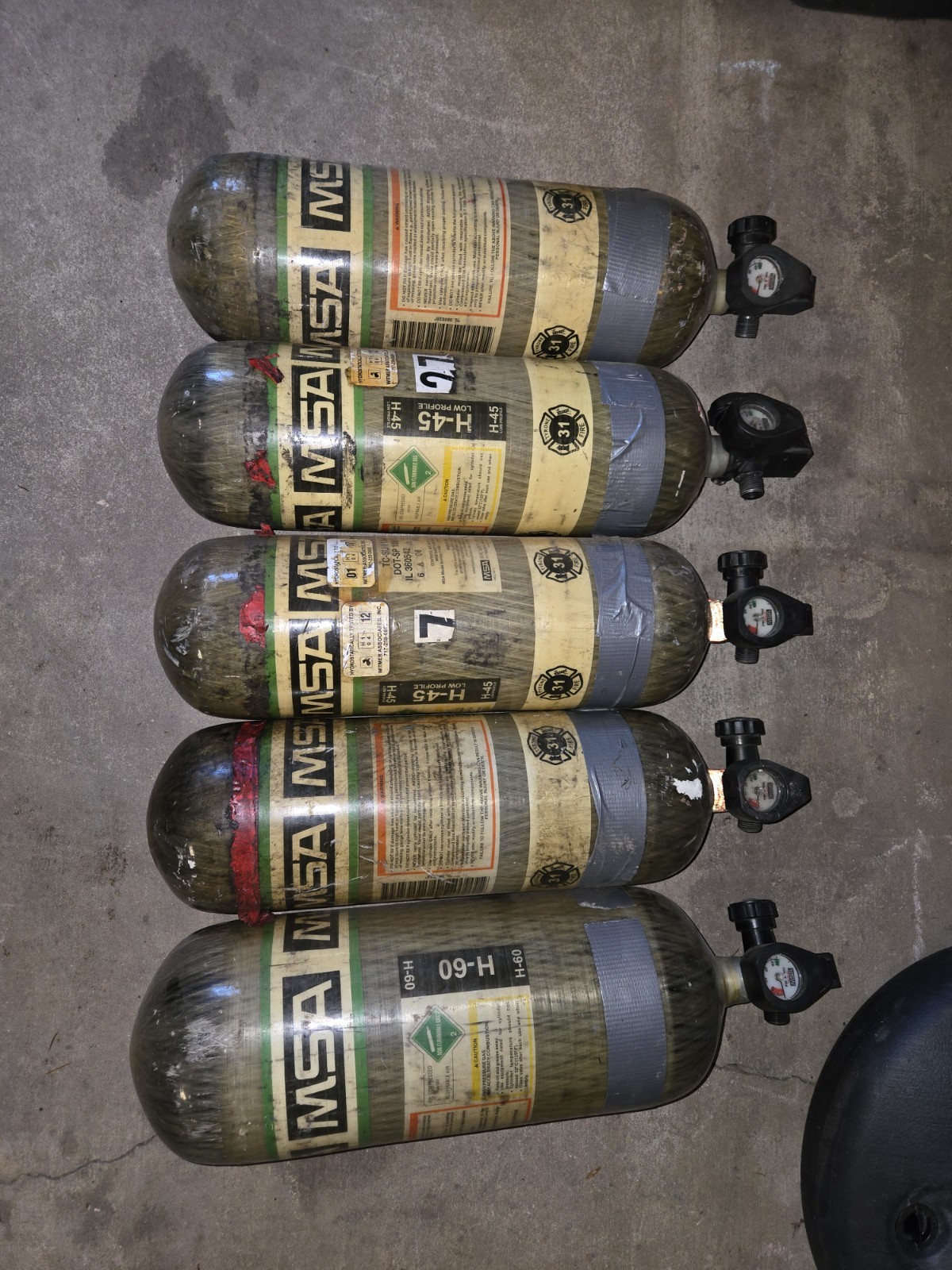 MSA H-45 & H-60 Air Supply Cylinders Lot of 5 |