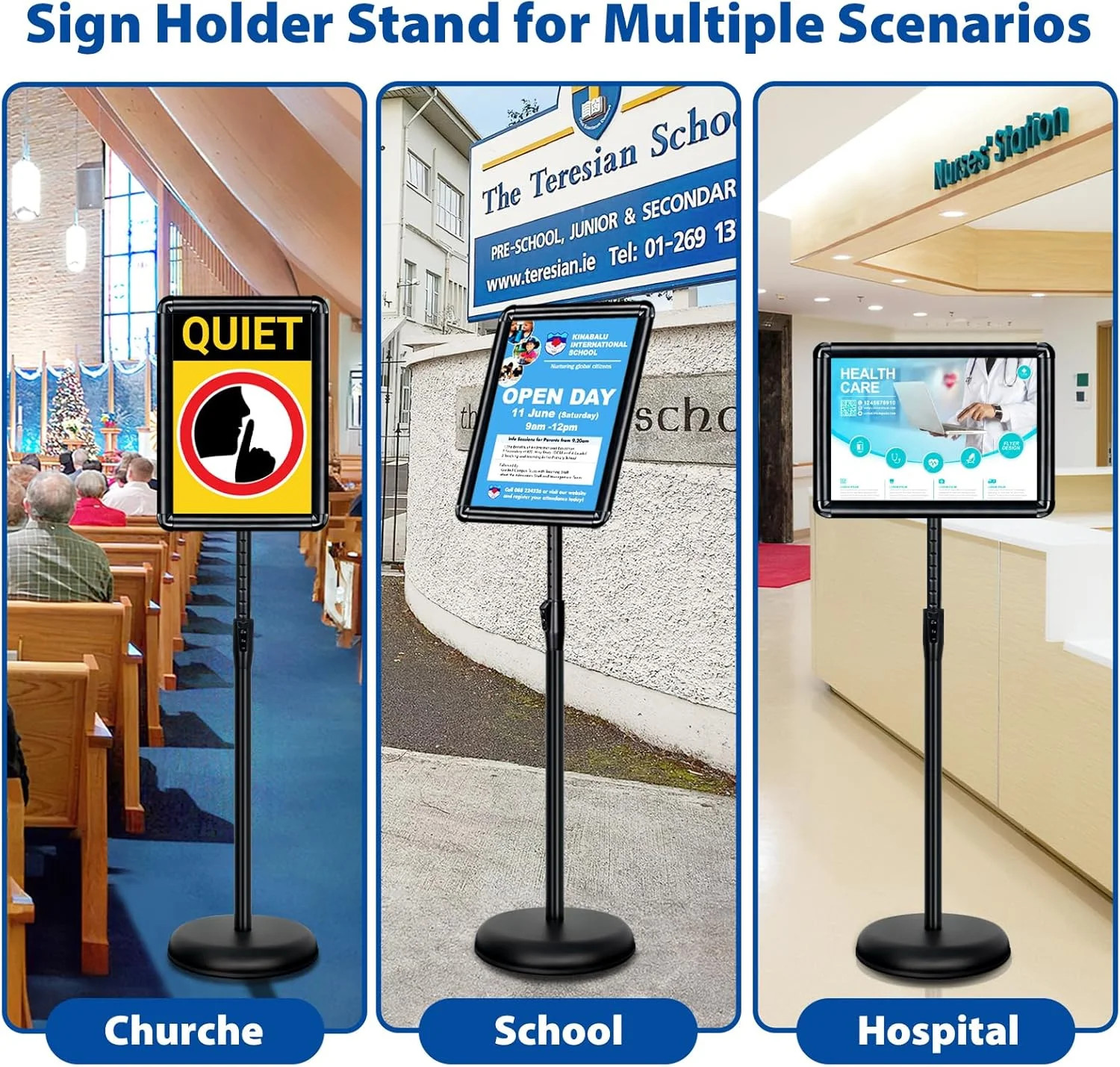 2-Pack 8.5×11 Inch Adjustable Sign Stand & Floor Standing Sign Holder – Pedestal
