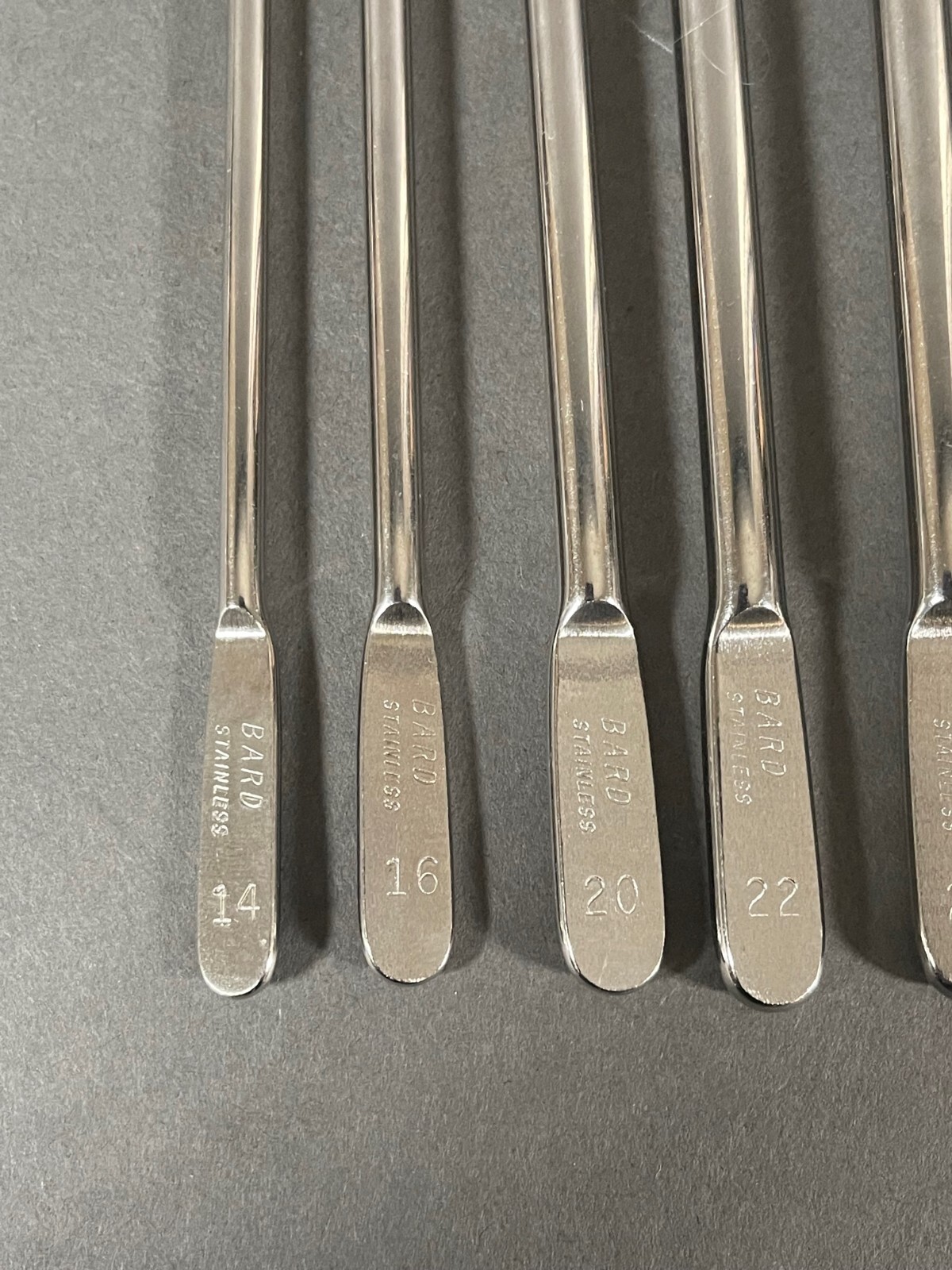 Set of 6 BARD Female Urethral Sounds Set Sz 14, 16, 20, 22, 24, 26 Fr Stainless