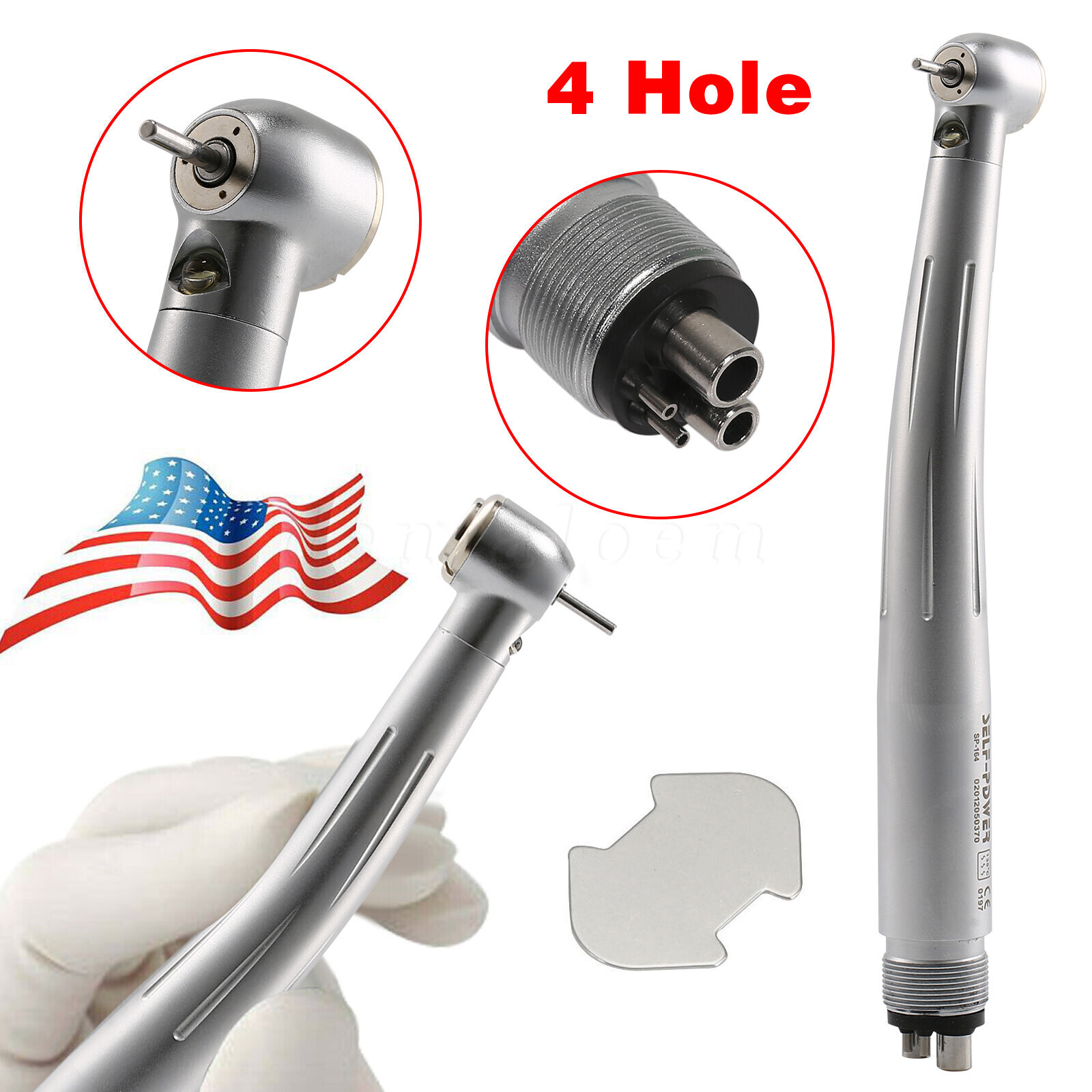 Dental High Speed Handpiece with LED Light E-generator 4 Hole Pana Max US STOCK