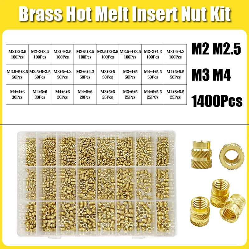 Brass Threaded Insert Nut Kit M2 M2.5 M3 M4 M5 M6 M8 Hot Melt Heat Knurled Embed