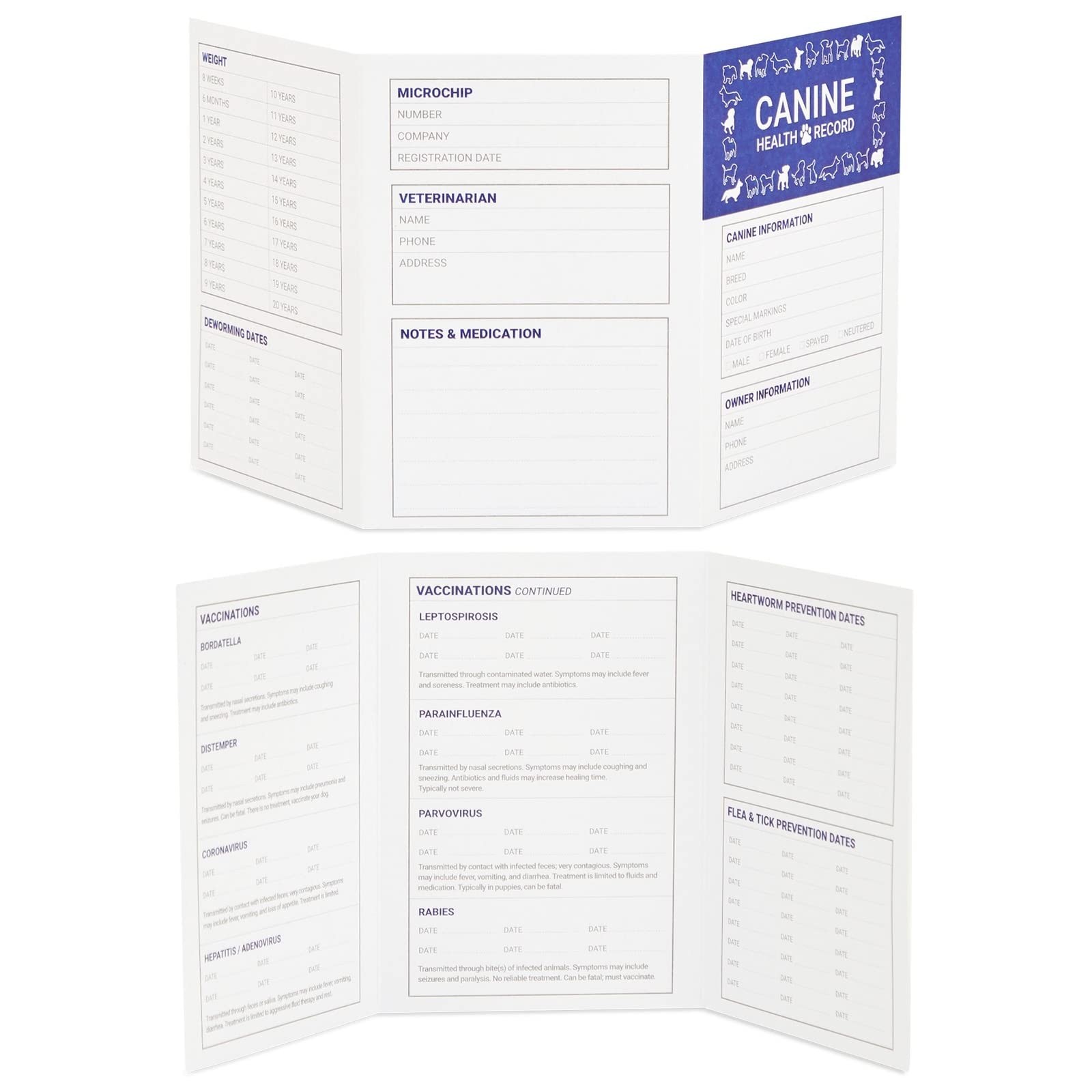 Juvale Puppy Record Card – Compact Portable Vaccination 24 Pack, White