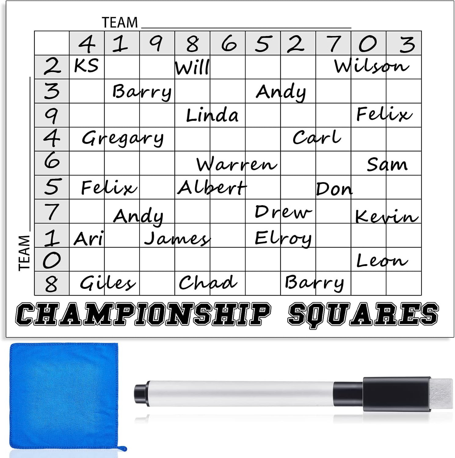 100 Football Squares Board Dry Erase – 24 X 36 Inch Reusable Office Pool Game Po