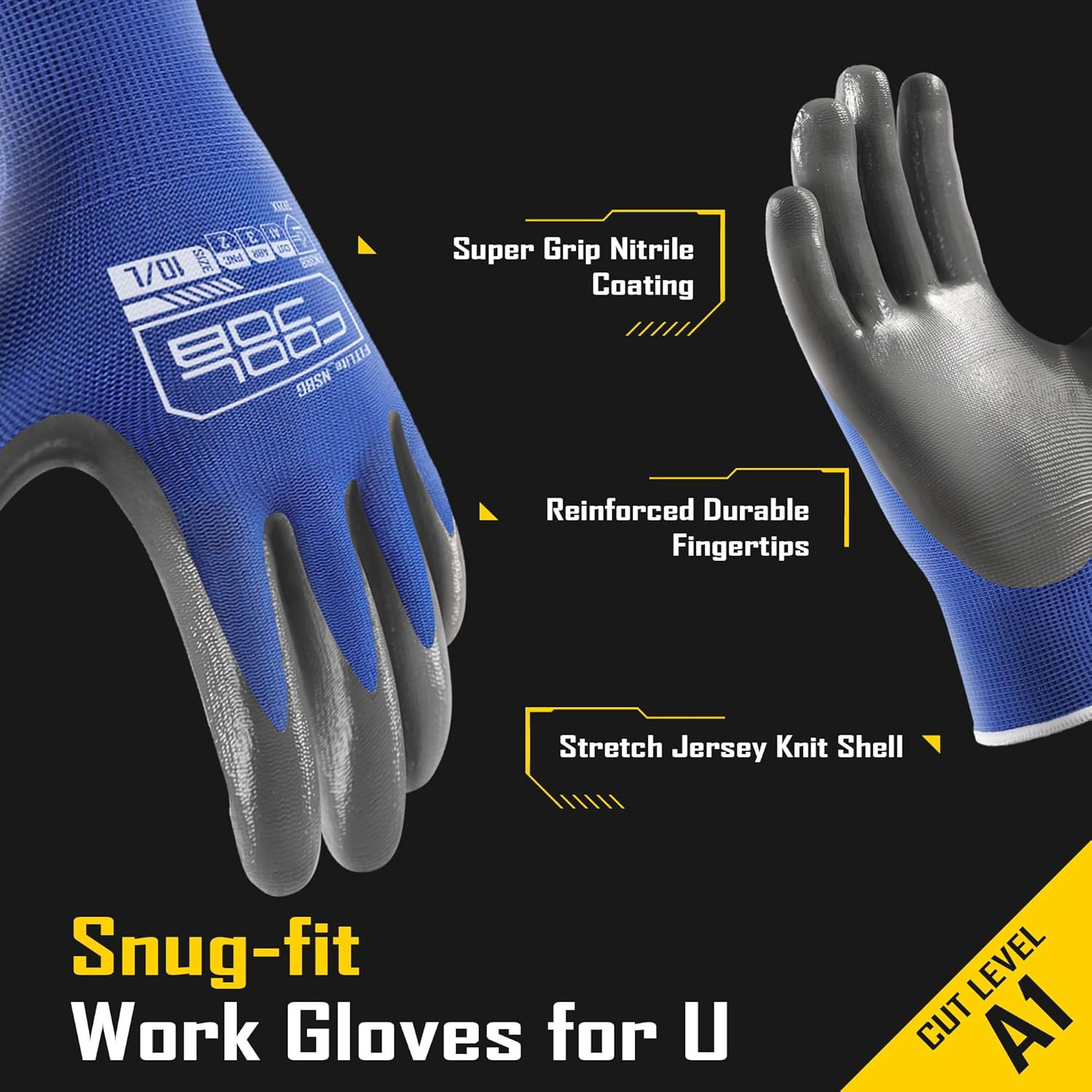 10 Pairs Nitrile Dipped Safety Work Gloves with Non-Slip Grip
