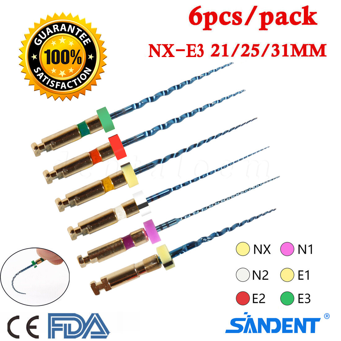 6Pcs Dental Endodontic NiTi Engine Use Heat Activated Rotary Files 19/21/25/31mm