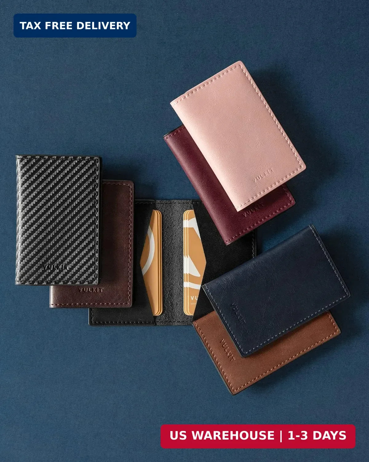 VULKIT Leather Business Card Holder 2 Sided Slim Business Name Card Organizer fo