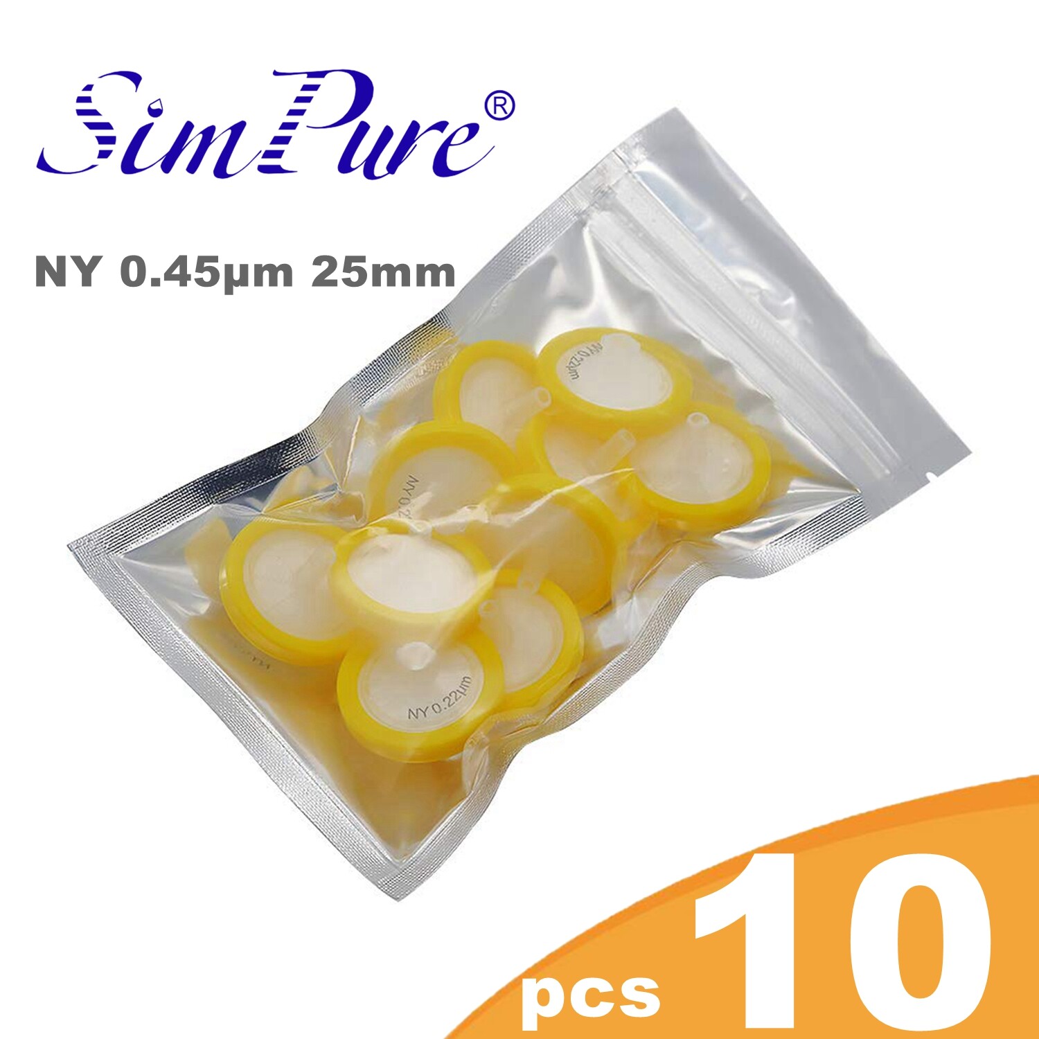 1000pcs Nylon66 Syringe Filters 25mm 0.45μm No Sterile Filtration Disc Yellow NY