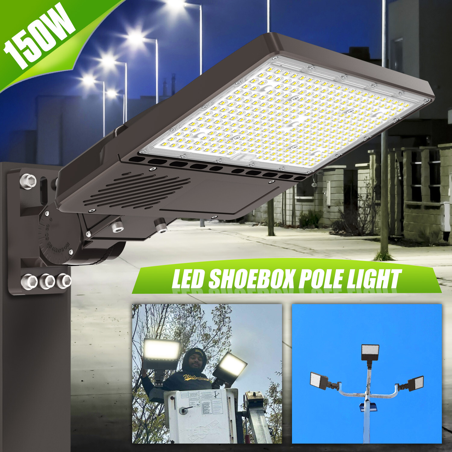 Commercial LED Parking Lot Lights Outdoor Shoebox Street Lighting Dusk to Dawn