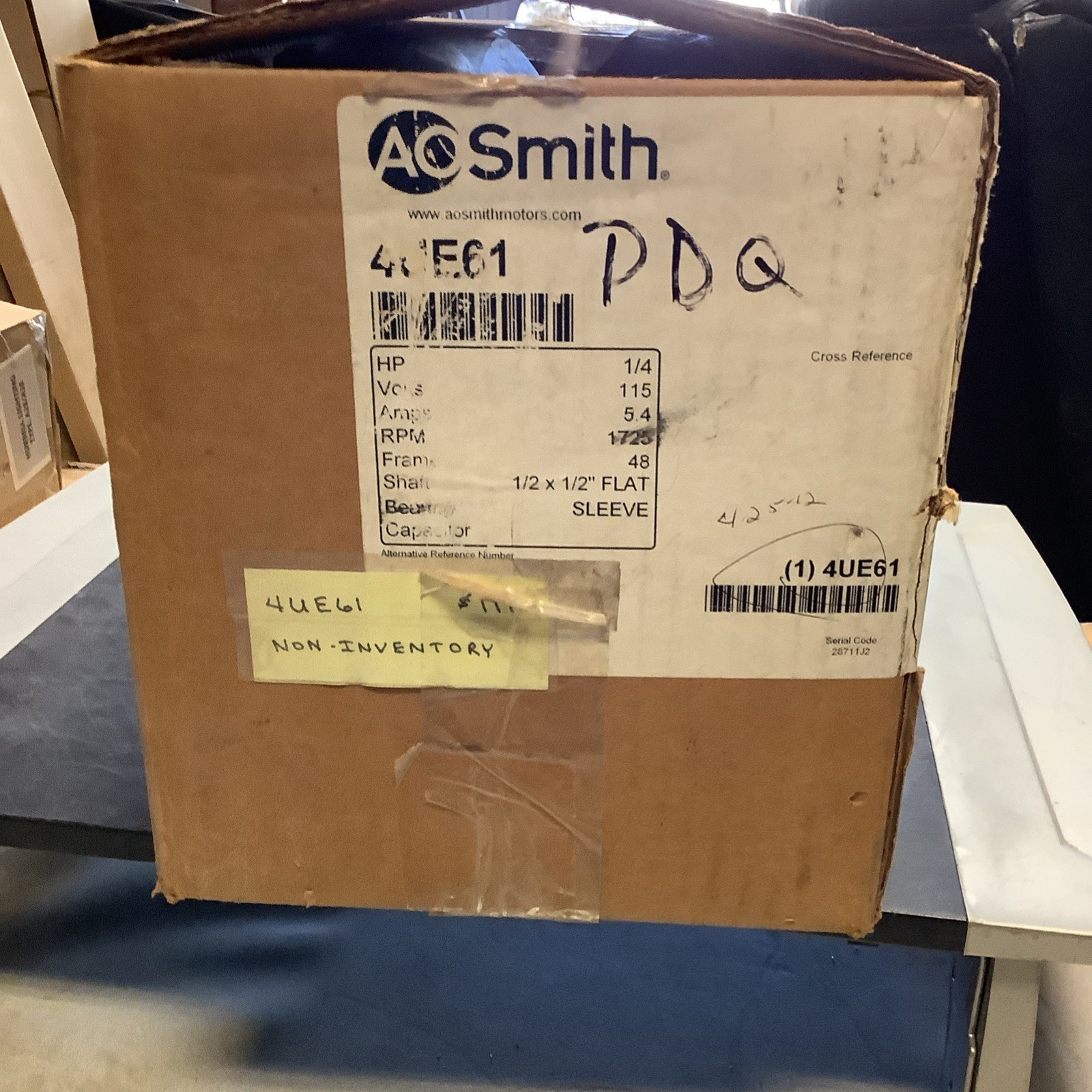 A.O.Smith 4UE61 Electric Motor, 1/4HP, 115V, 5.4AMP, 1725 RPM, 48 Frame