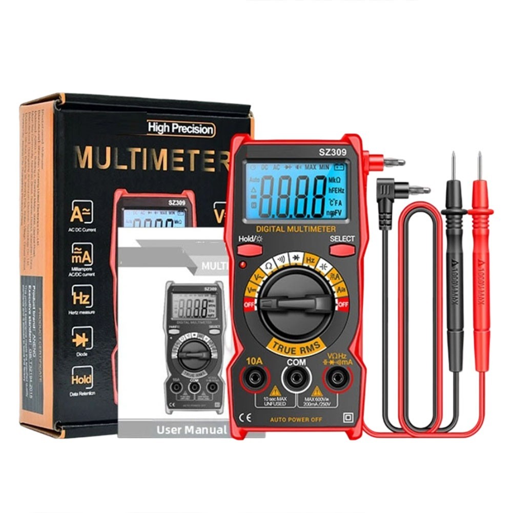 Digital Multimeter with Backlight and Auto Power Off for AC DC Voltage Current