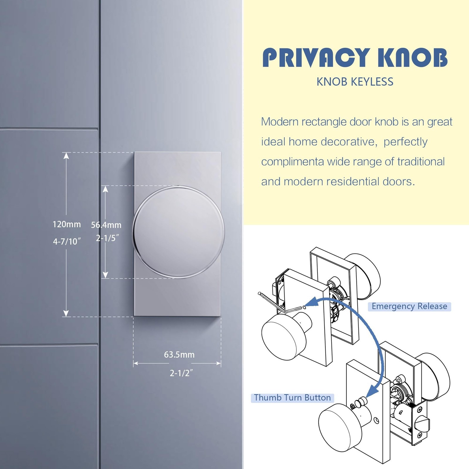 Polished Chrome Zinc Alloy Privacy Door Knob with Lock, Heavy-Duty Round Hand…
