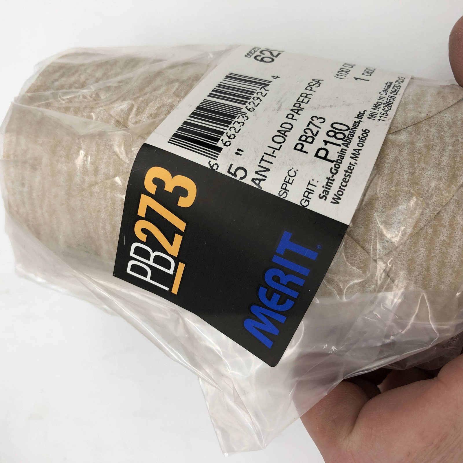 Merit 62927 Disc Rolls 5″ Anti Load Paper PSA PB273 P180 Grit 4 Rolls/400 Discs