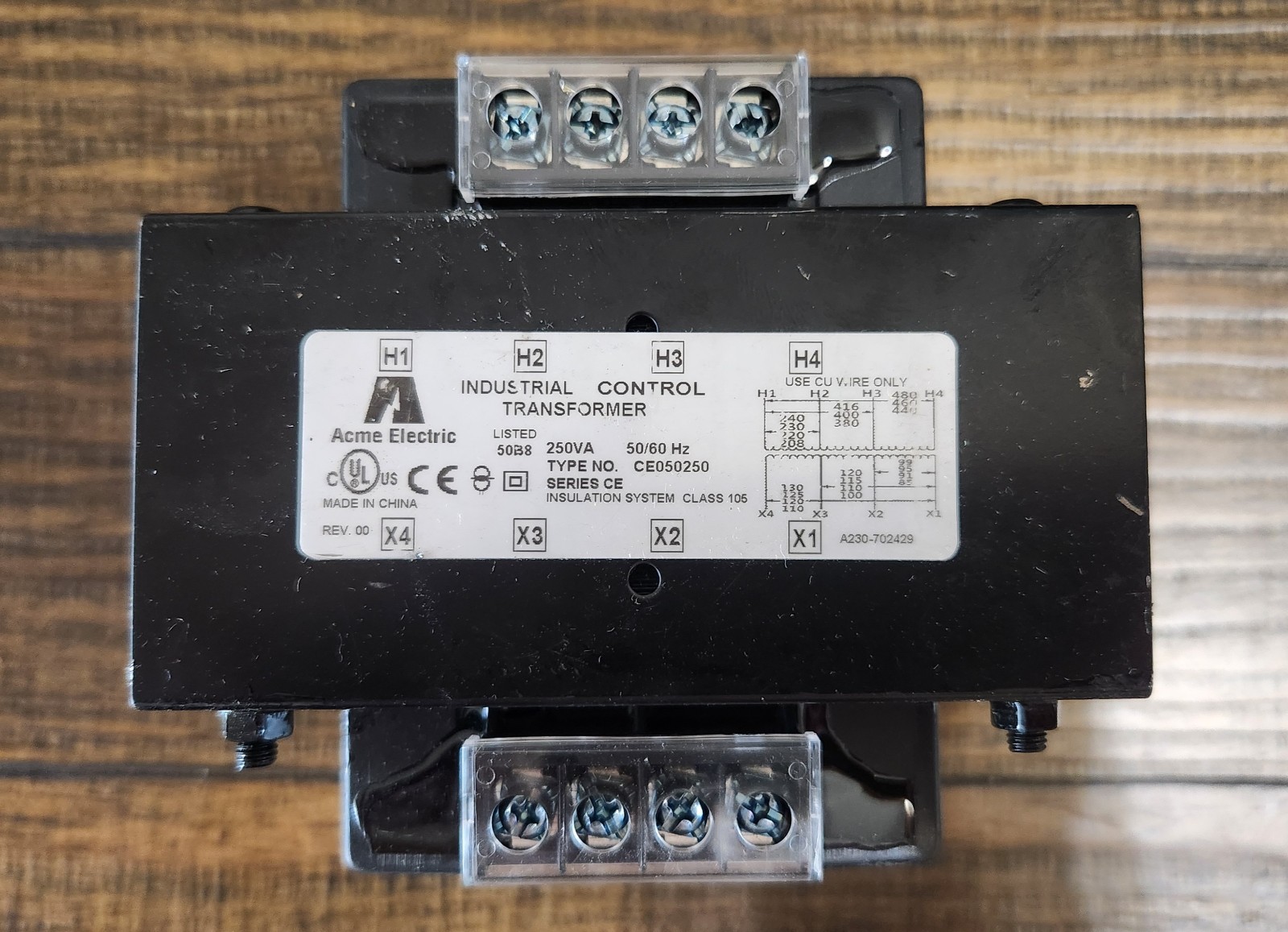 ACME CE050250 INDUSTRIAL CONTROL TRANSFORMER, 250 VA, 50/60 HZ, EIA-413-1644
