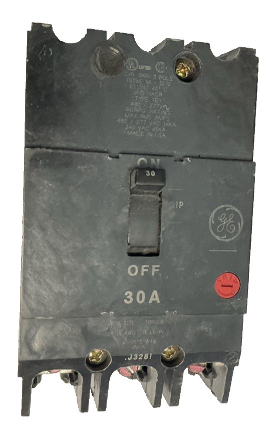 GE TEY330 CIRCUIT BREAKER 30A 480VAC 3POLE