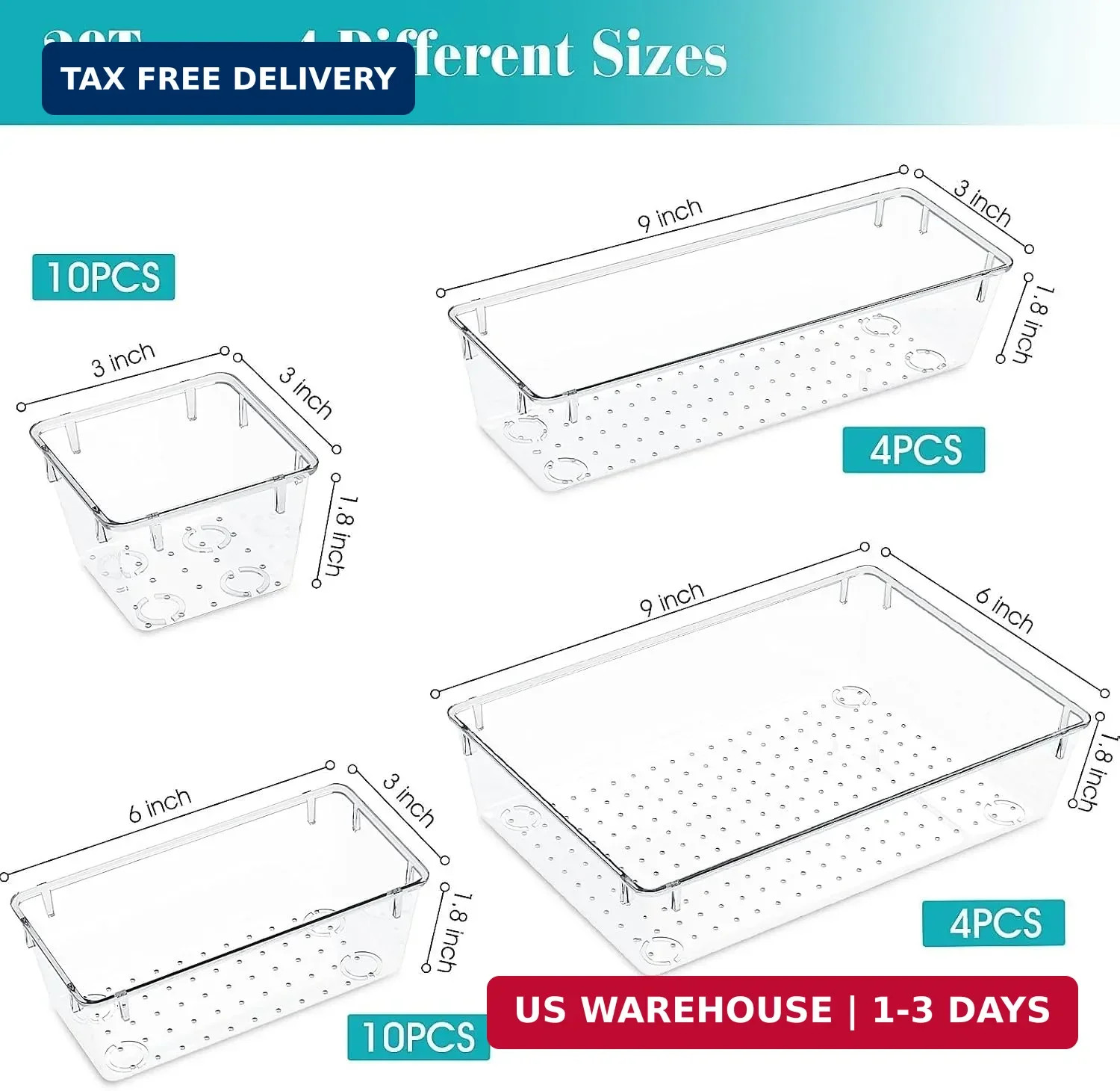 StorMiracle 28 PCS Clear Plastic Drawer Organizers Set, 4 Size Desk Drawer Organ