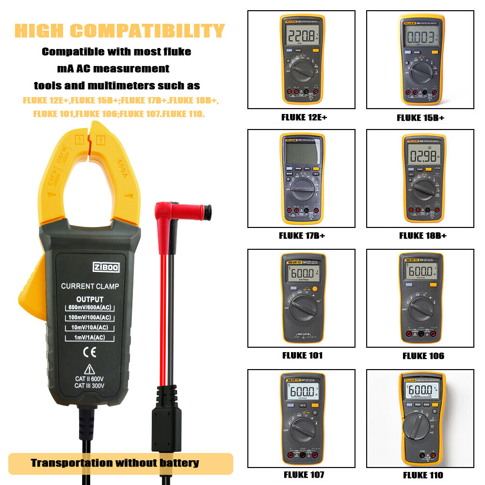 ZIBOO i600E 600Amp AC Current Clamp 4mm Banana Plug For i400E FROM US