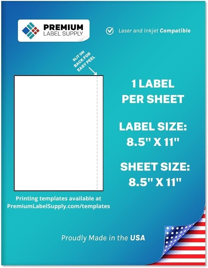 Premium Label Supply White Sticker Shipping Labels – 8.5″ x 11″ 100 Full Sheets