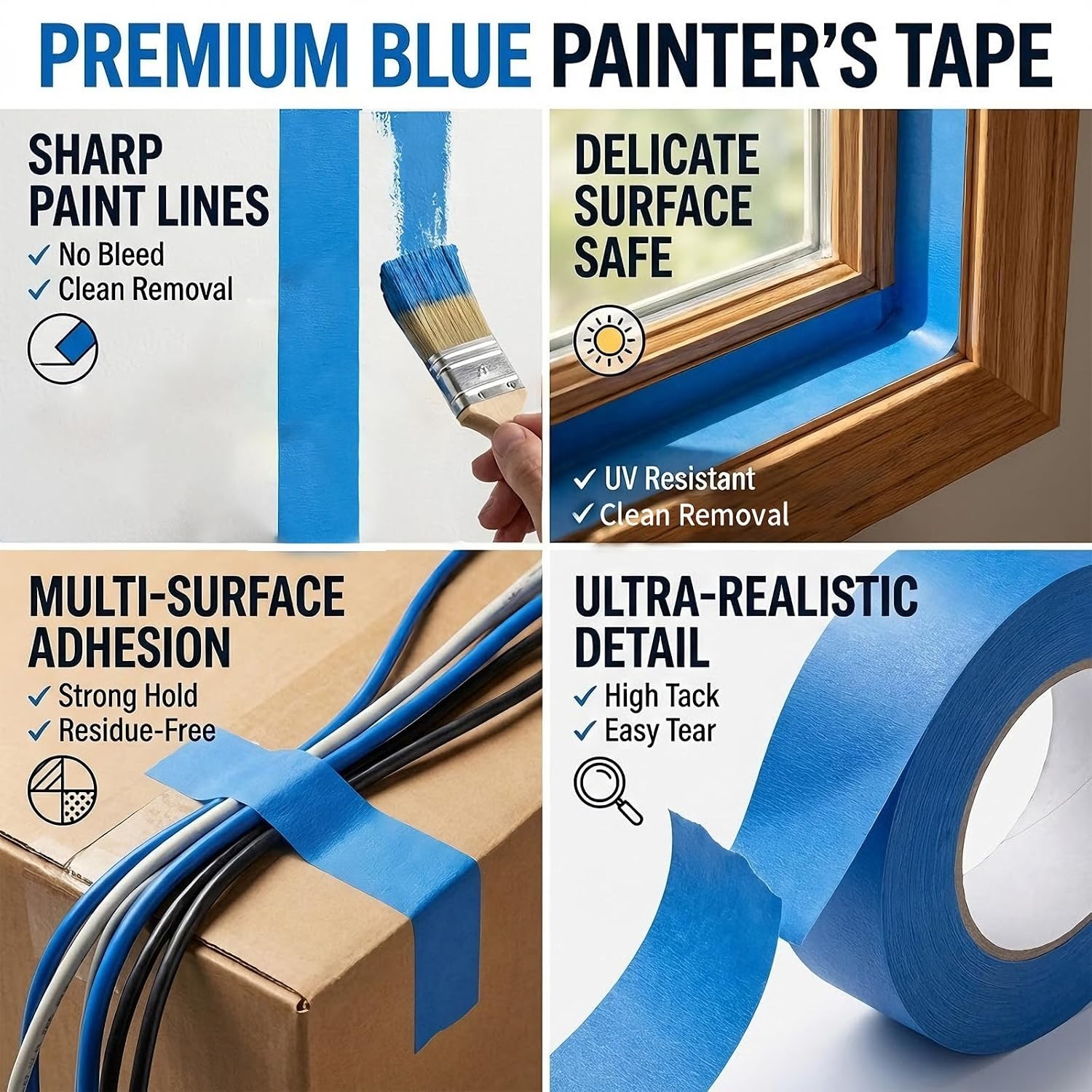 Painters Tape 2 Inch Wide（ 1.89 in. x 55 Yds）, 6 Rolls – Blue Masking Tape fo…