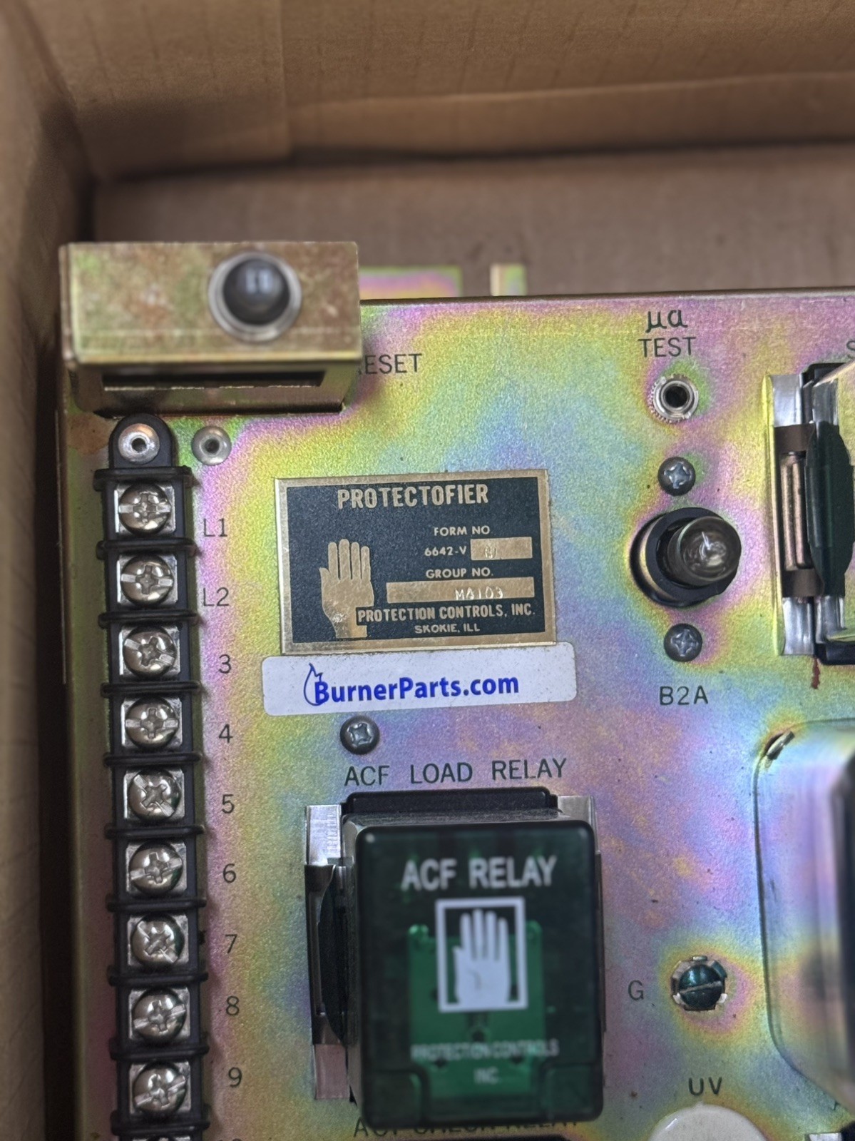 (4 ) Protection Controls PROTECTOFIER. ACF RELAY, SS 100 A FLAME PAK, and S93CP.