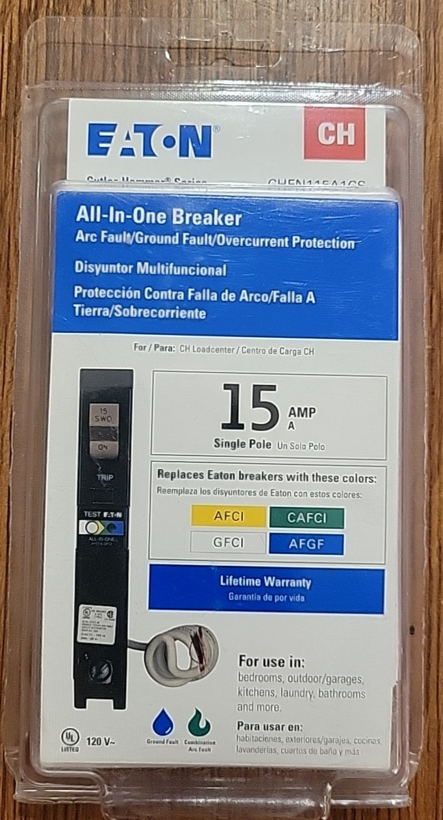 NEW Eaton CHFN115A1CS 15 Amp Single Pole 120 V All-In-One-Breaker Cutler Hammer