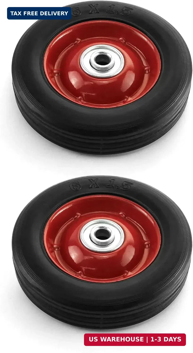 2 Pack 6″ x 1.5″,1/2″ Axle, Premium Rubber Wheel with Ball Bearing, Hand T