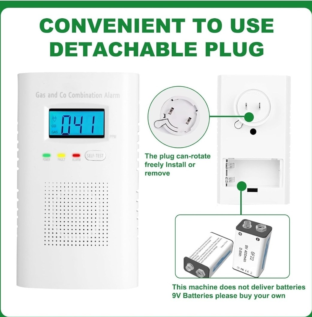 Carbon Monoxide Detector Wall Plug In CO and Natural Gas Detector 3 Pack KH522