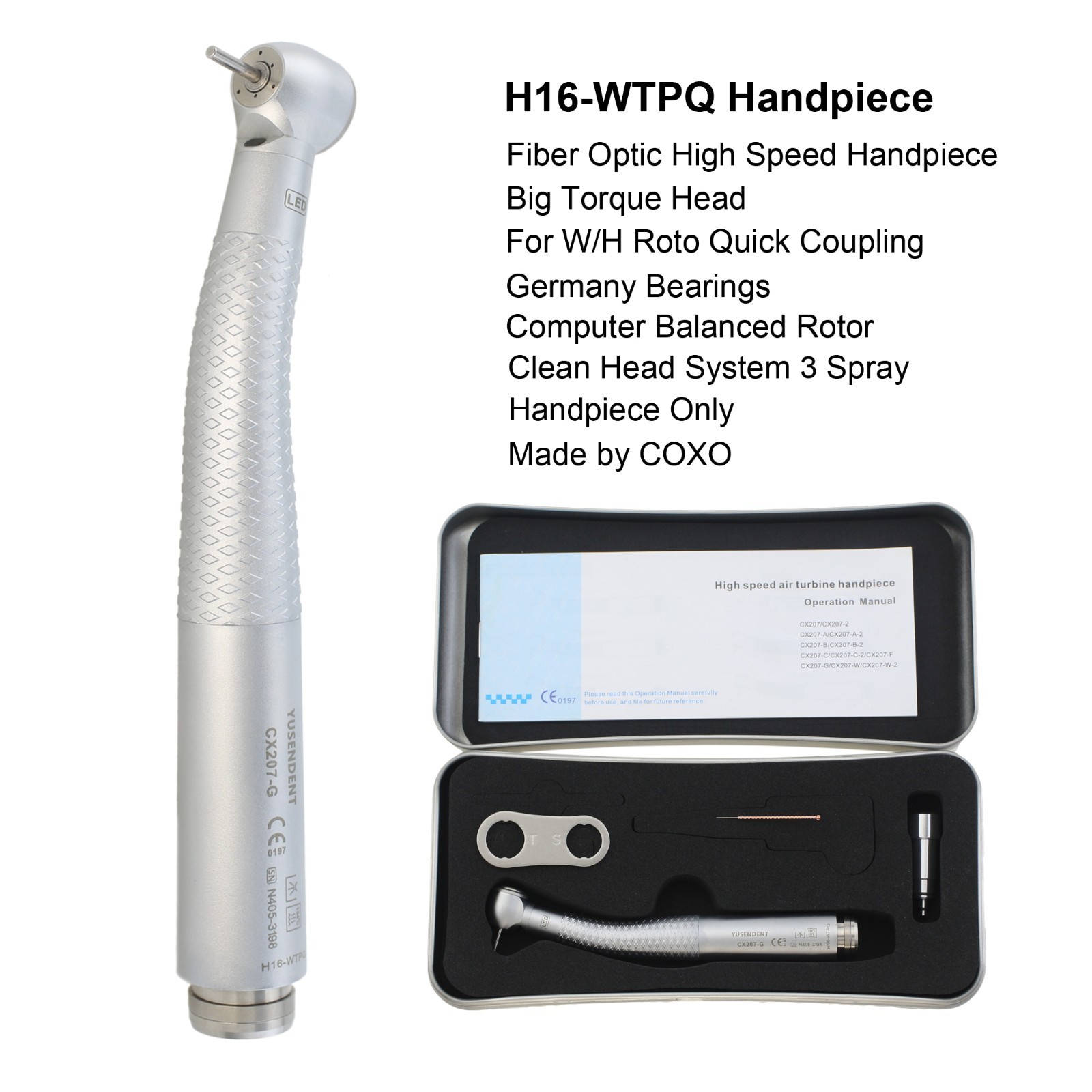 COXO Dental Fiber Optic Handpiece High Speed For W/H Roto Quick Coupler 6 Holes