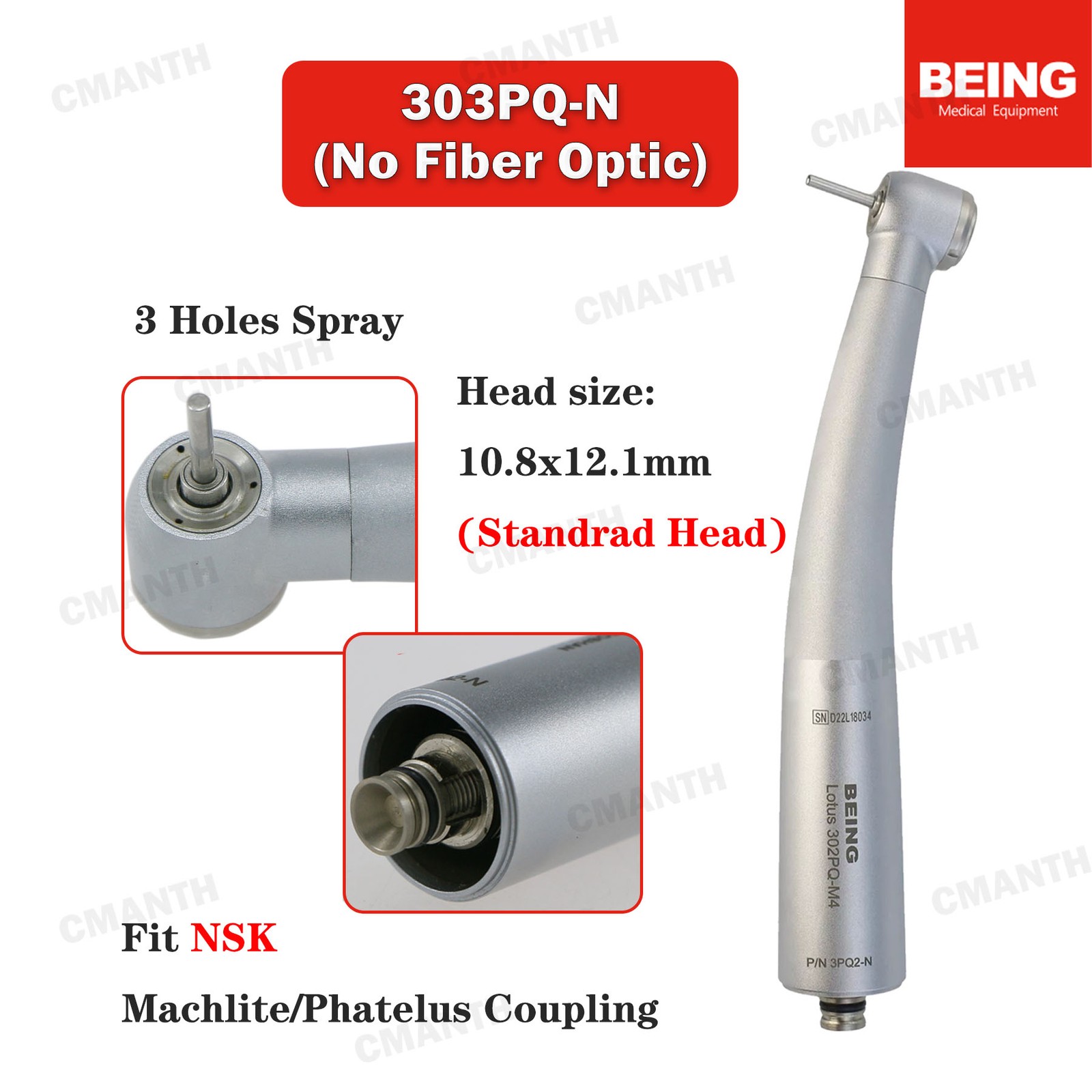 BEING Dental High Speed Handpiece Fiber Optic Air Turbine4/6Hole Coupler Fit NSK